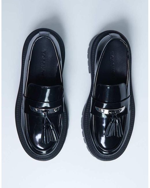 TOPSHOP Blue Cameron Tassel Loafers With Cleated Soles