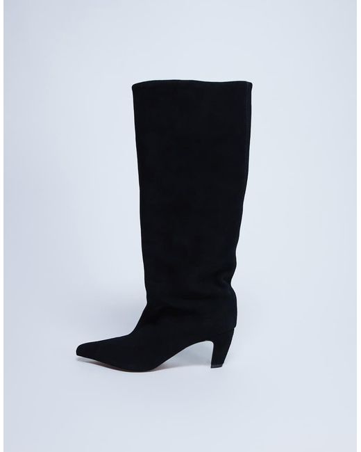 TOPSHOP Black Nelly Real Suede Pointed Toe Slouch Boot