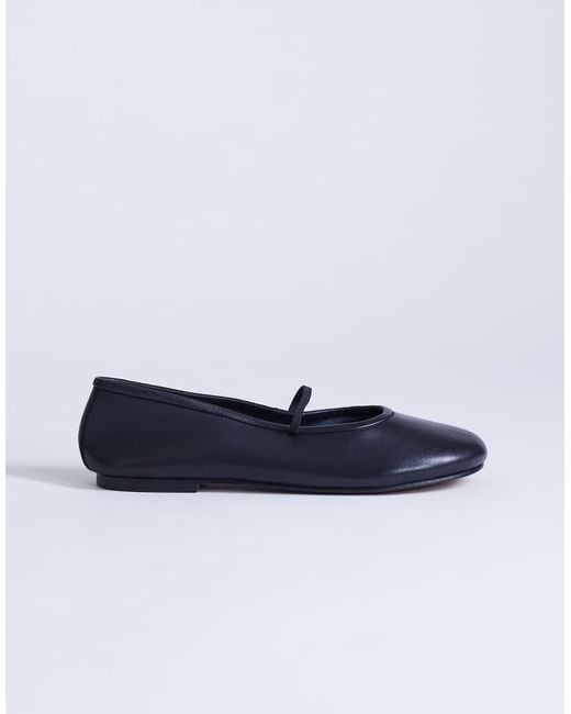 TOPSHOP Blue Bella Leather Round Toe Ballet Flat