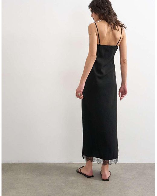 TOPSHOP White Cupro Lace Trim Midi Slip Dress