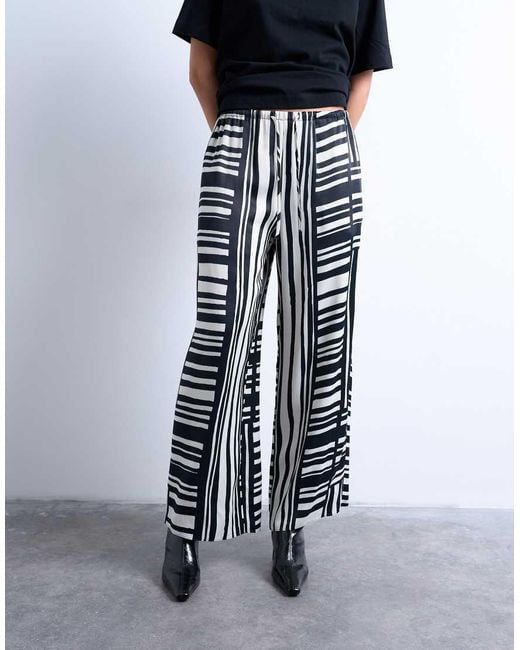TOPSHOP Black Co Ord Mono Bold Stripe Satin Trouser