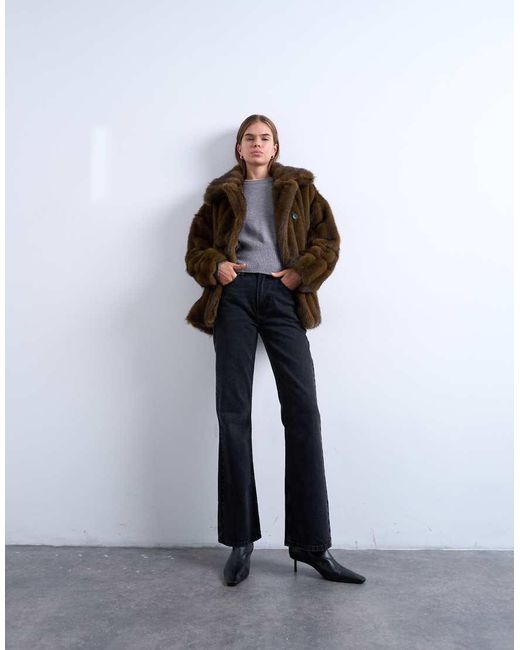 TOPSHOP Brown Faux Fur Short Car Coat