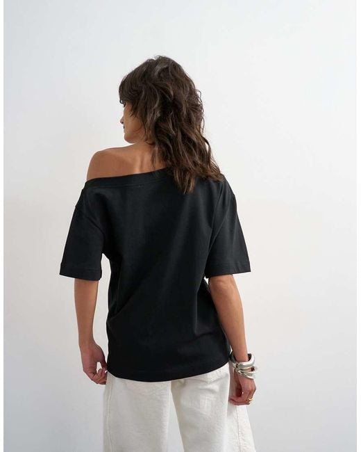 TOPSHOP Black Fallen Shoulder T-shirt