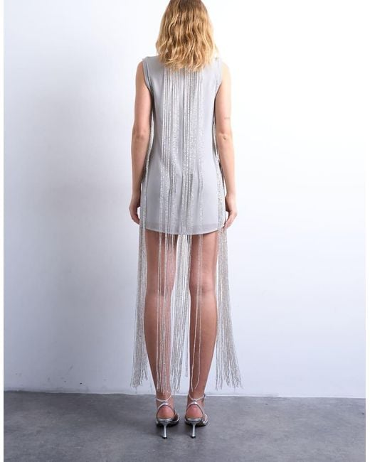 TOPSHOP White Heavy Beaded Fringe Mini Dress