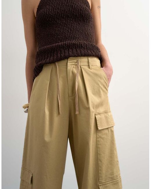 TOPSHOP White Clean A Line Wide Leg Cargo With Tie Waist
