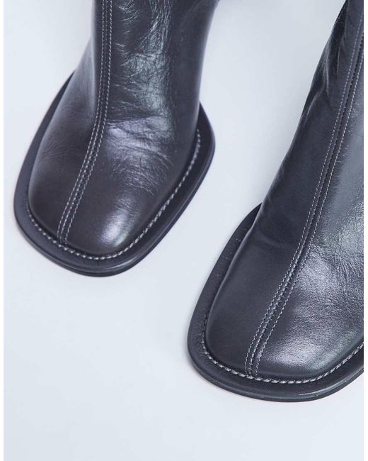 TOPSHOP Blue Star Premium Leather Round Toe Block Heel Boot