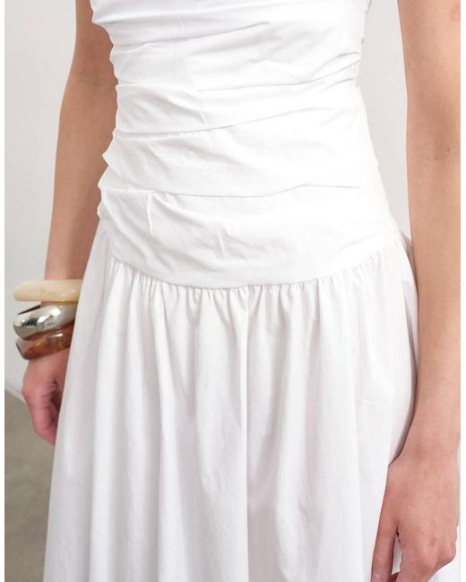 TOPSHOP White Poplin Ruched Bandeau Midi Dress