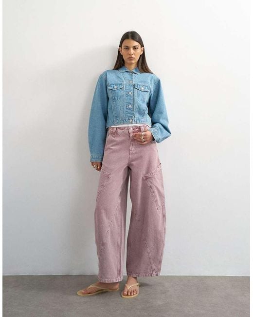 TOPSHOP Blue Denim Cropped Padded Shoulder Jacket
