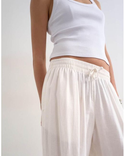 TOPSHOP White Linen Elasticated Waist Balloon Trouser