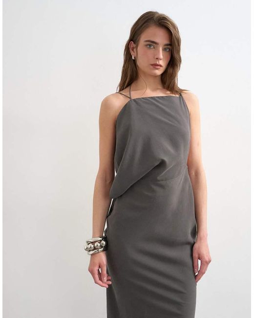 TOPSHOP White Asymmetric Ruched Side Maxi Dress
