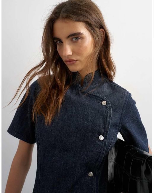 TOPSHOP Blue Denim Mandarin Collared Mini Dress