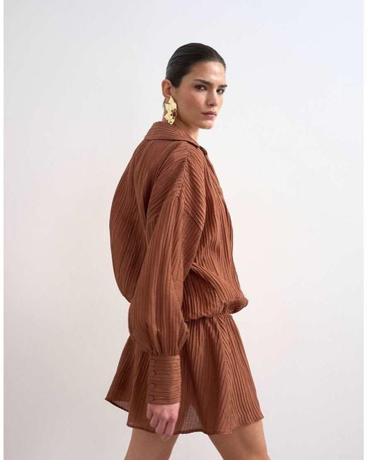TOPSHOP Brown Dropped Waist Wrap Shirt Dress