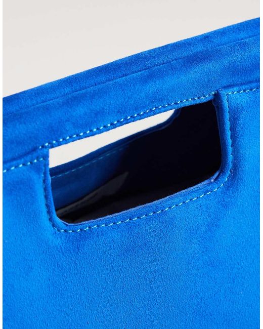 TOPSHOP Blue Gordan Medium Suedette Clutch With Handle