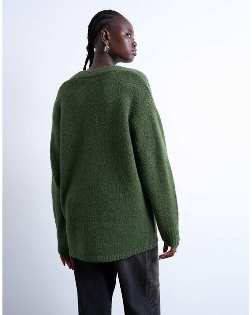 TOPSHOP Green Knitted Oversized Boyfriend Longline Easy Cardigan