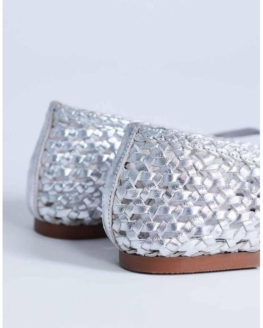 TOPSHOP White Bobbi Leather Woven Ballet