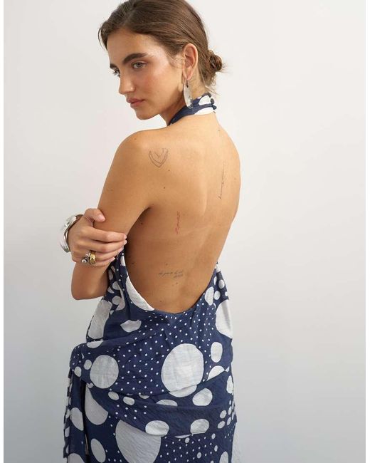 TOPSHOP Blue Halter Neck Dropped Waist Tie Detail Maxi Dress