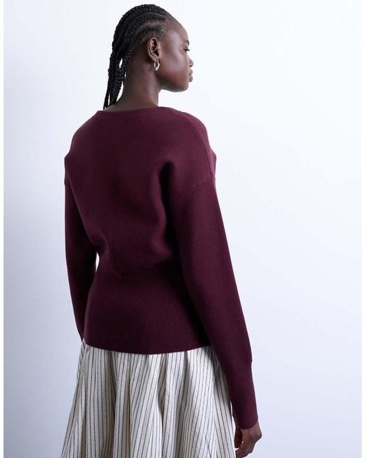 TOPSHOP Purple Knitted V Neck Longline Clean Cinch Waist Cardigan