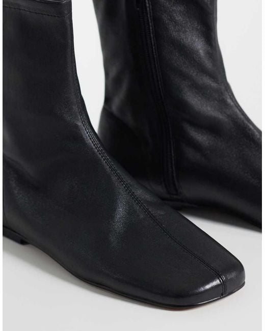 TOPSHOP Black Kameron Real Leather Flat Ankle Boot