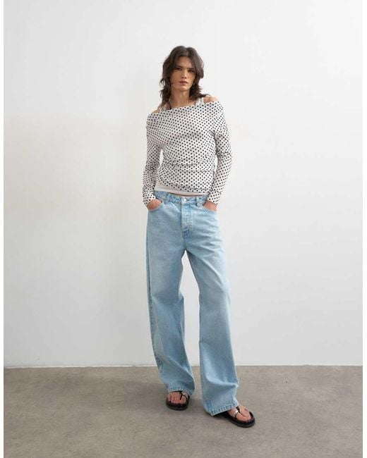TOPSHOP Gray Printed Double Layer Long Sleeve Top