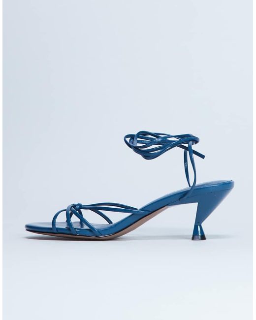 TOPSHOP Blue Itzel Tie Up Mid Heel Sandal