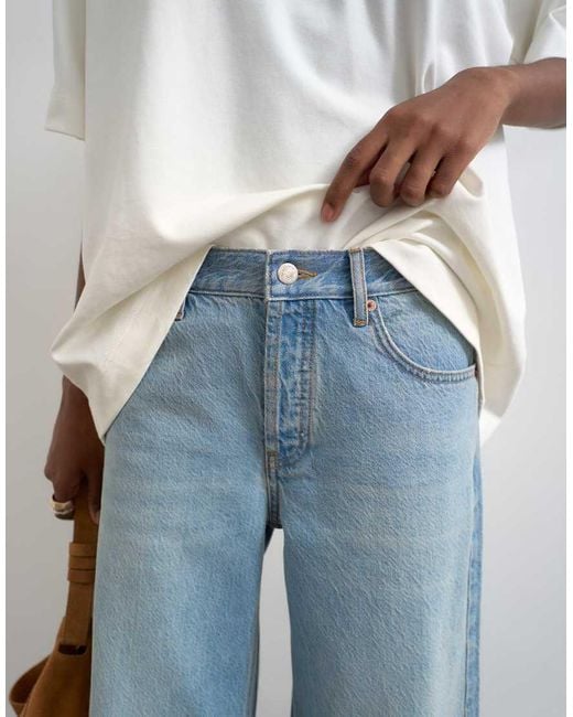 TOPSHOP Blue Horizon Mid Rise Wide Leg Jean With Let Down Hem Detail