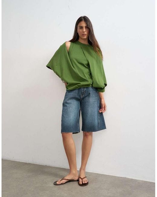 TOPSHOP Green Cape Draped Tee
