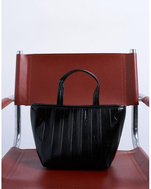 TOPSHOP Black Gemma Medium Stripe Faux Leather Grab Bag