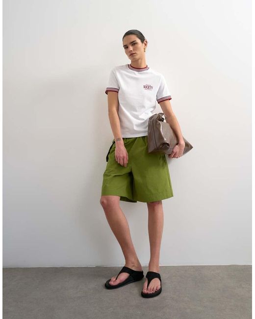 TOPSHOP Green 'Sport Society' Graphic Tee With Tipping