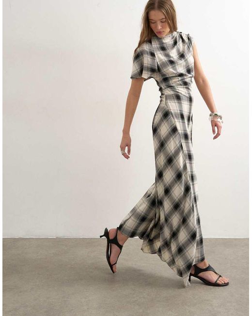 TOPSHOP White Asymmetric Tuck Side Maxi Dress