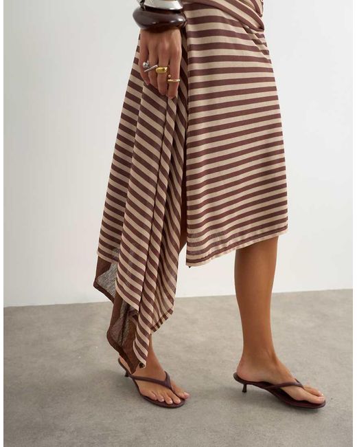 TOPSHOP Brown Stripe Asymmetric Skirt