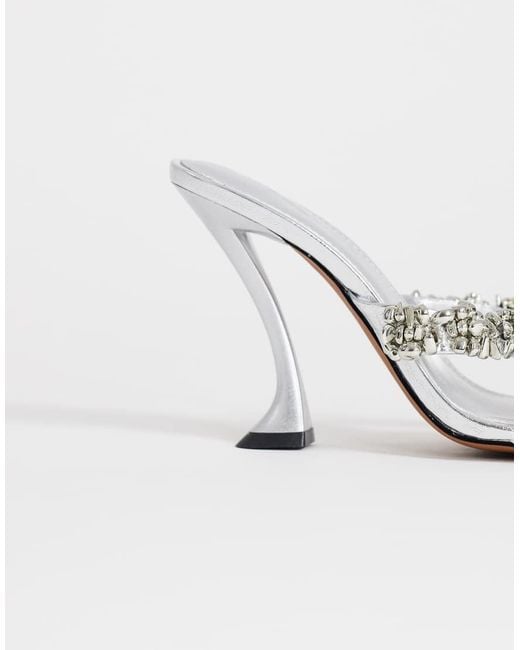 TOPSHOP White Natasha Embellished Mule High Heeled Sandals