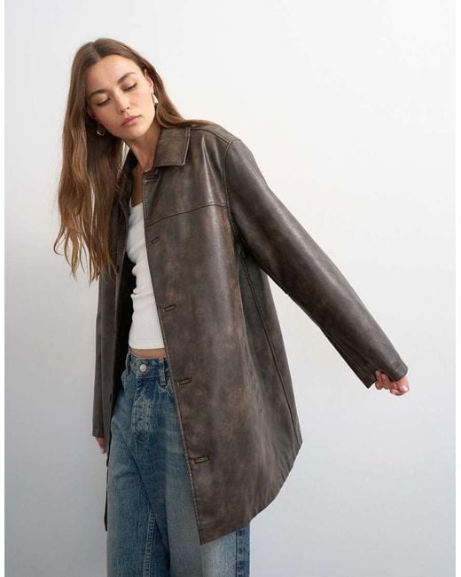 TOPSHOP Brown Faux Leather Mid Length Jacket