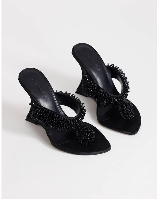 TOPSHOP Black Nico Wedge Heel Mule Sandals With Embellishments