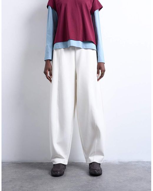 TOPSHOP White Scuba-style Fabric Pintuck Barrel Leg jogger