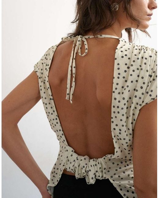 TOPSHOP Natural Polka Dot Drape Back Top