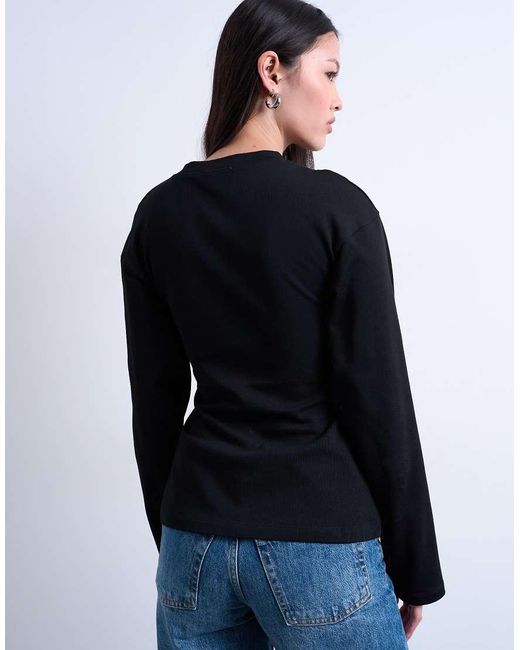 TOPSHOP Blue Cinch Waist Structured Long Sleeve Tee