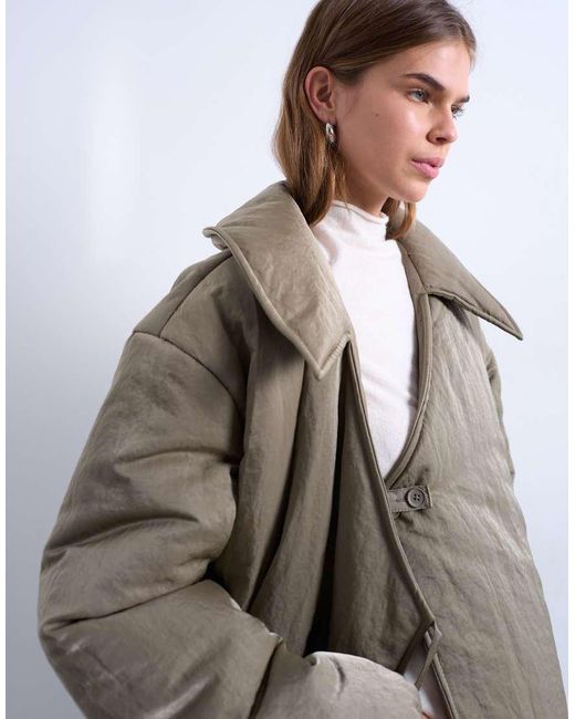 TOPSHOP Natural Short Tie Waist Puffer Jacket