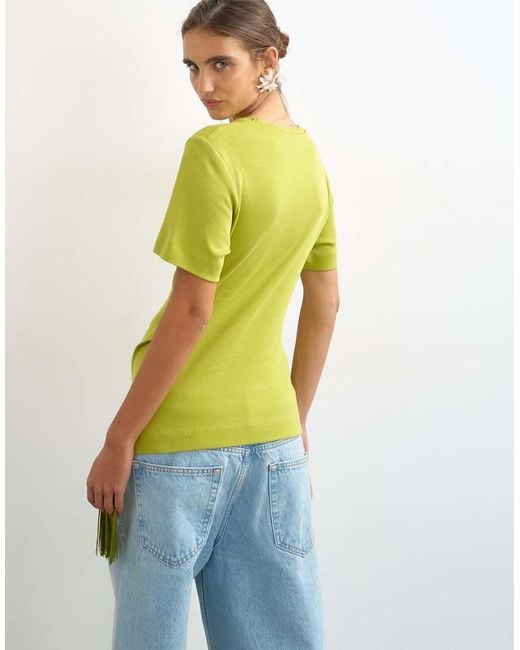 TOPSHOP Green Fringed Wrap Front Tassel Hem Tee