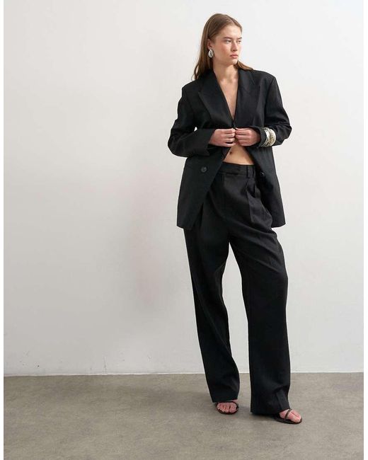 TOPSHOP Black Linen Barrel Leg Trouser