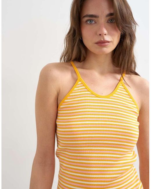 TOPSHOP Natural Stripe Rib Spaghetti Strap Curve Hem Vest