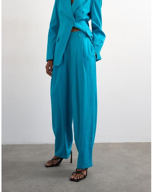 TOPSHOP Blue Linen Blend Occasion Barrel Pants