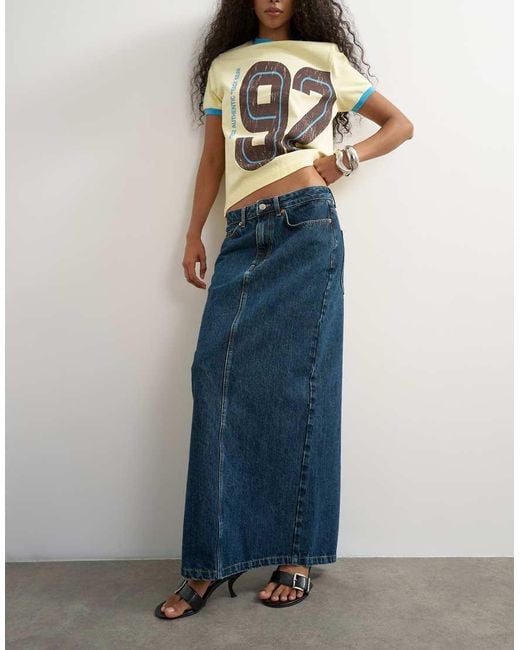 TOPSHOP Blue Low Rise Maxi Column Skirt
