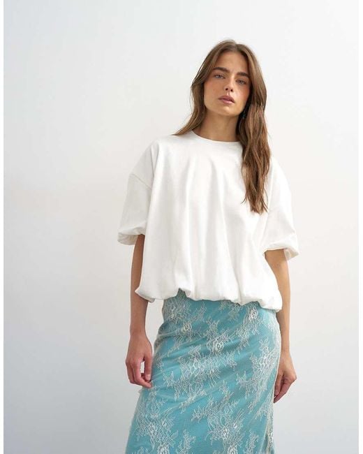 TOPSHOP White Bubble Hem Tee