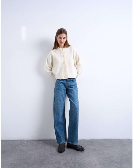 TOPSHOP Blue Knit Premium 100% Lambswool Cardigan