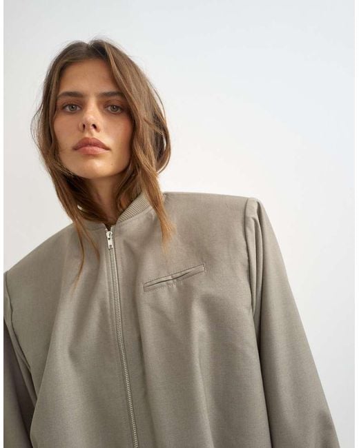 TOPSHOP Natural Oversized Zip Up Bomber Jacket