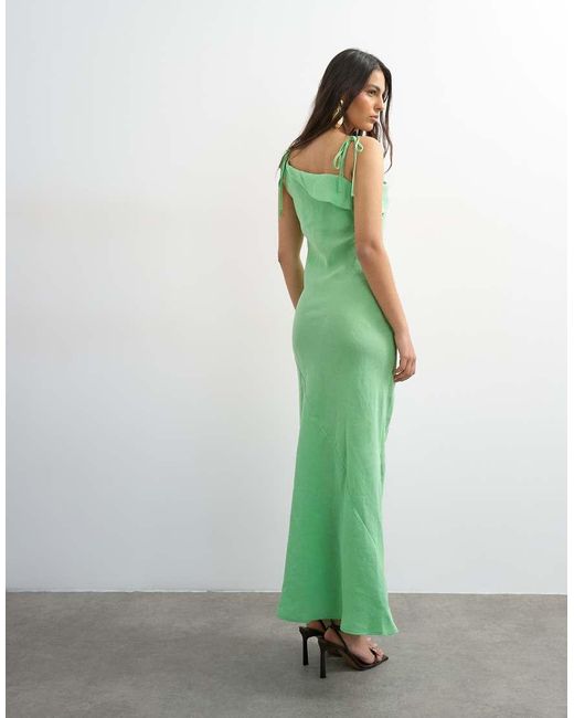 TOPSHOP Green Off Shoulder Midi Dress