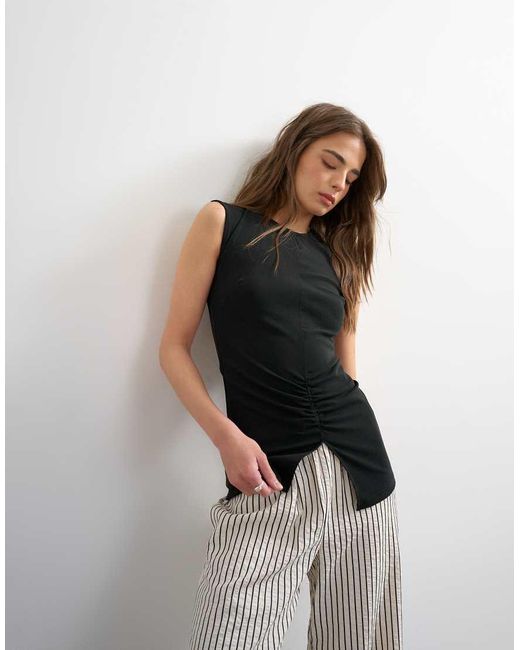 TOPSHOP Black Clean Ruched Tank