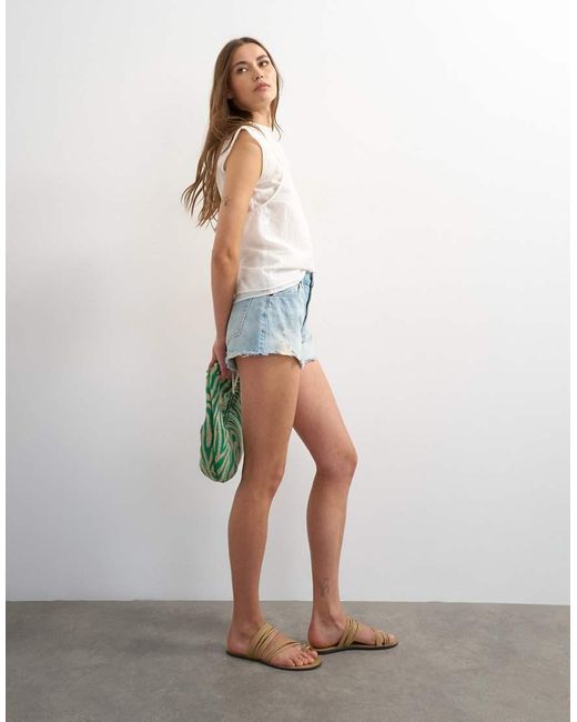 TOPSHOP Blue Denim A-line Short With Rip