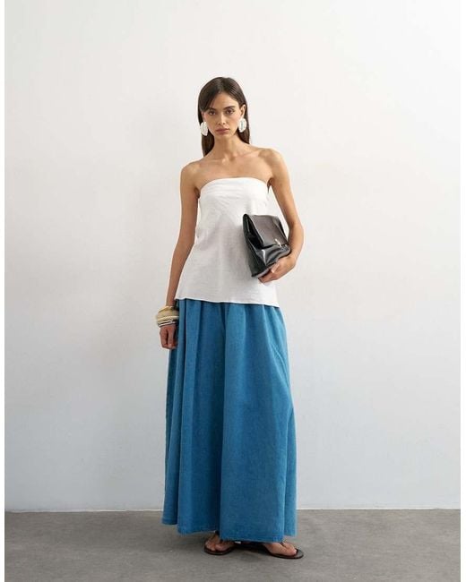 TOPSHOP Blue Denim Pull On Circle Maxi Skirt