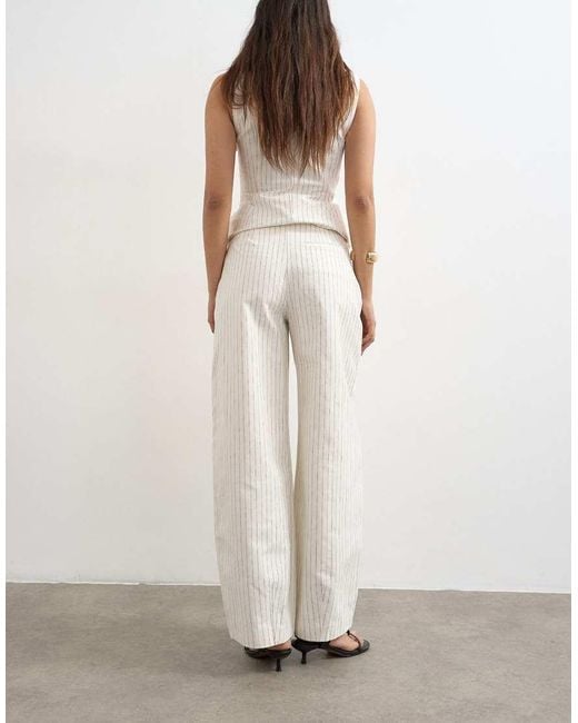 TOPSHOP White Co Ord Striped Barrel Trouser